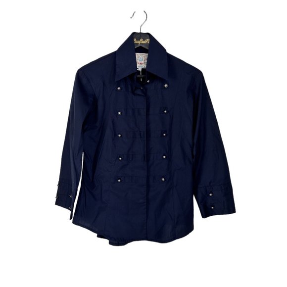 Bell Fine Garments Blue Cotton Double Breasted Shirt - Picture 2 of 5